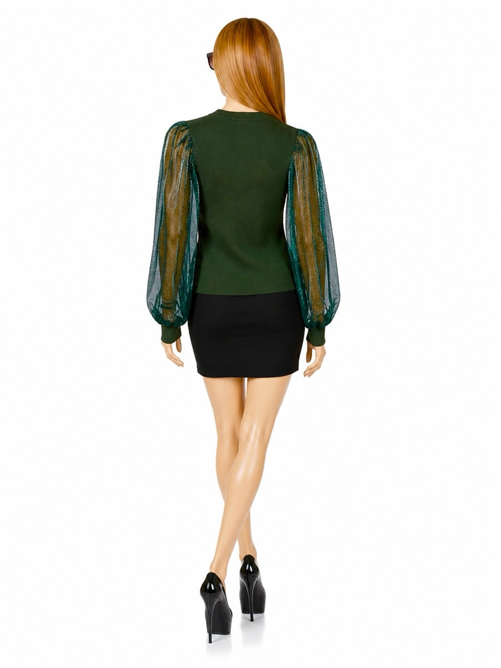 Tuckernuck Betsy Blouse –Green Knit with Sheer Balloon Sleeves – Size M - Picture 5 of 10